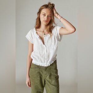 Lucky Brand White Peasant Embroidered Top XS